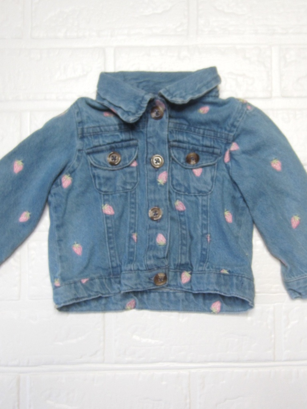 Nicole Miller Girls Strawberry Embroidered Denim Jacket - Size 3/6m